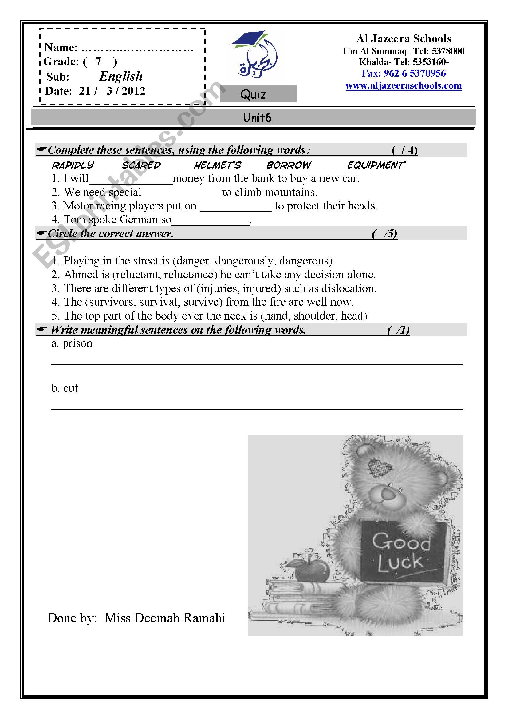 meanings quiz worksheet