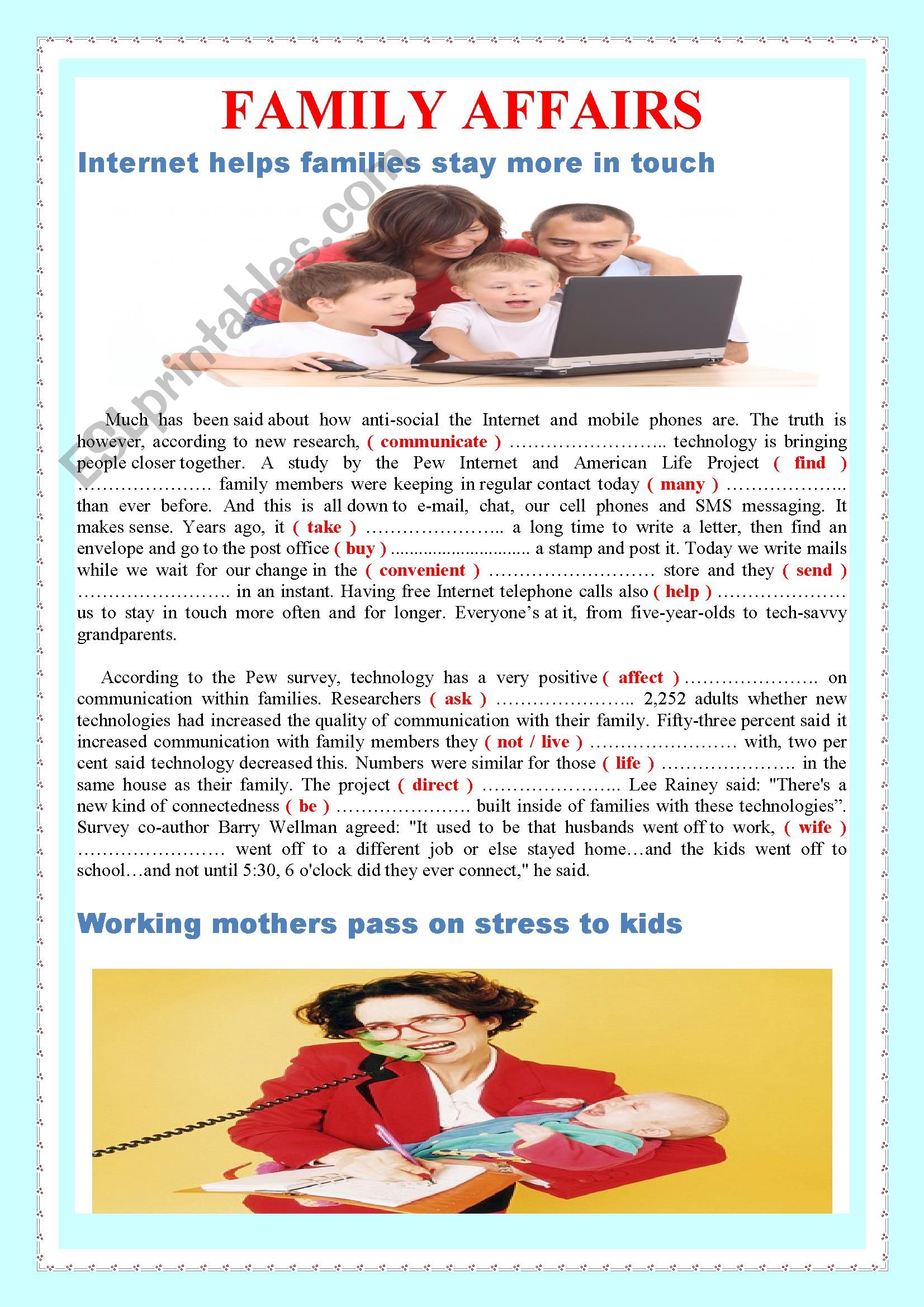 FAMILY AFFAIRS worksheet