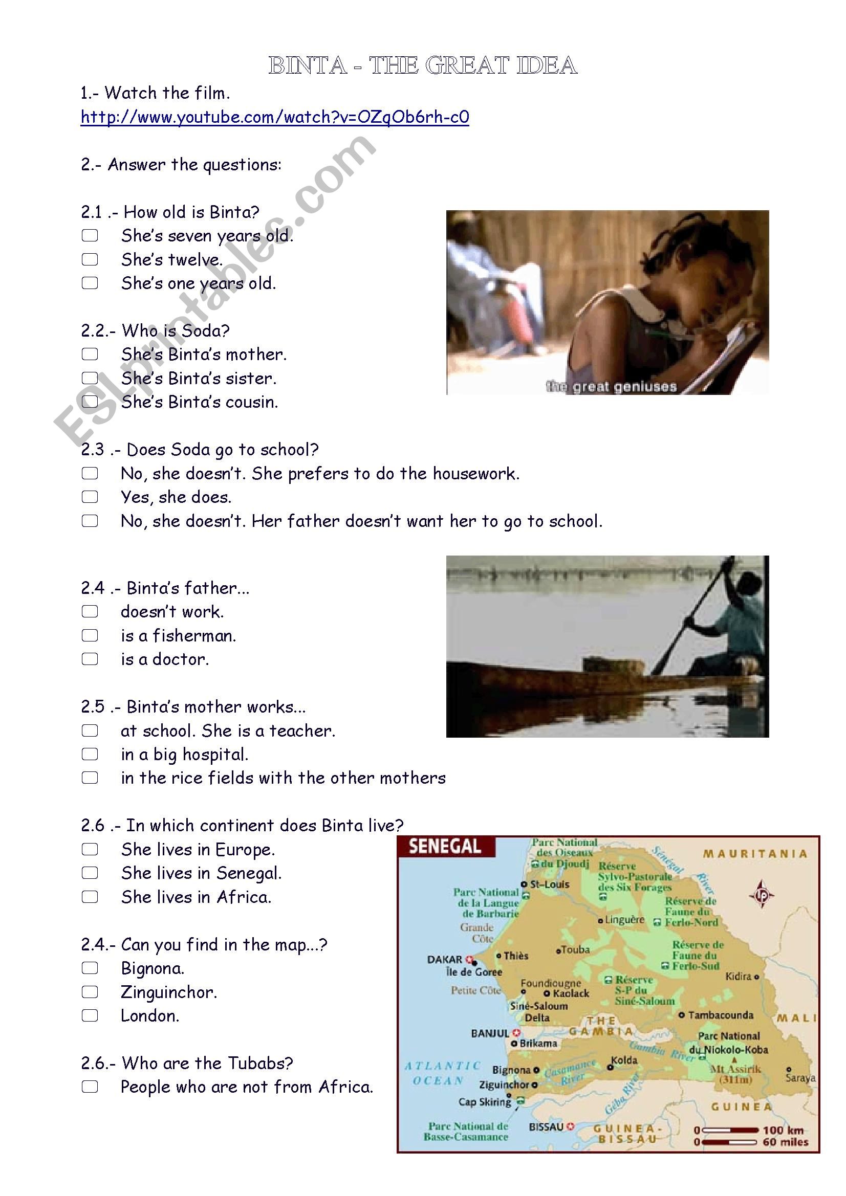 Binta. The great idea worksheet