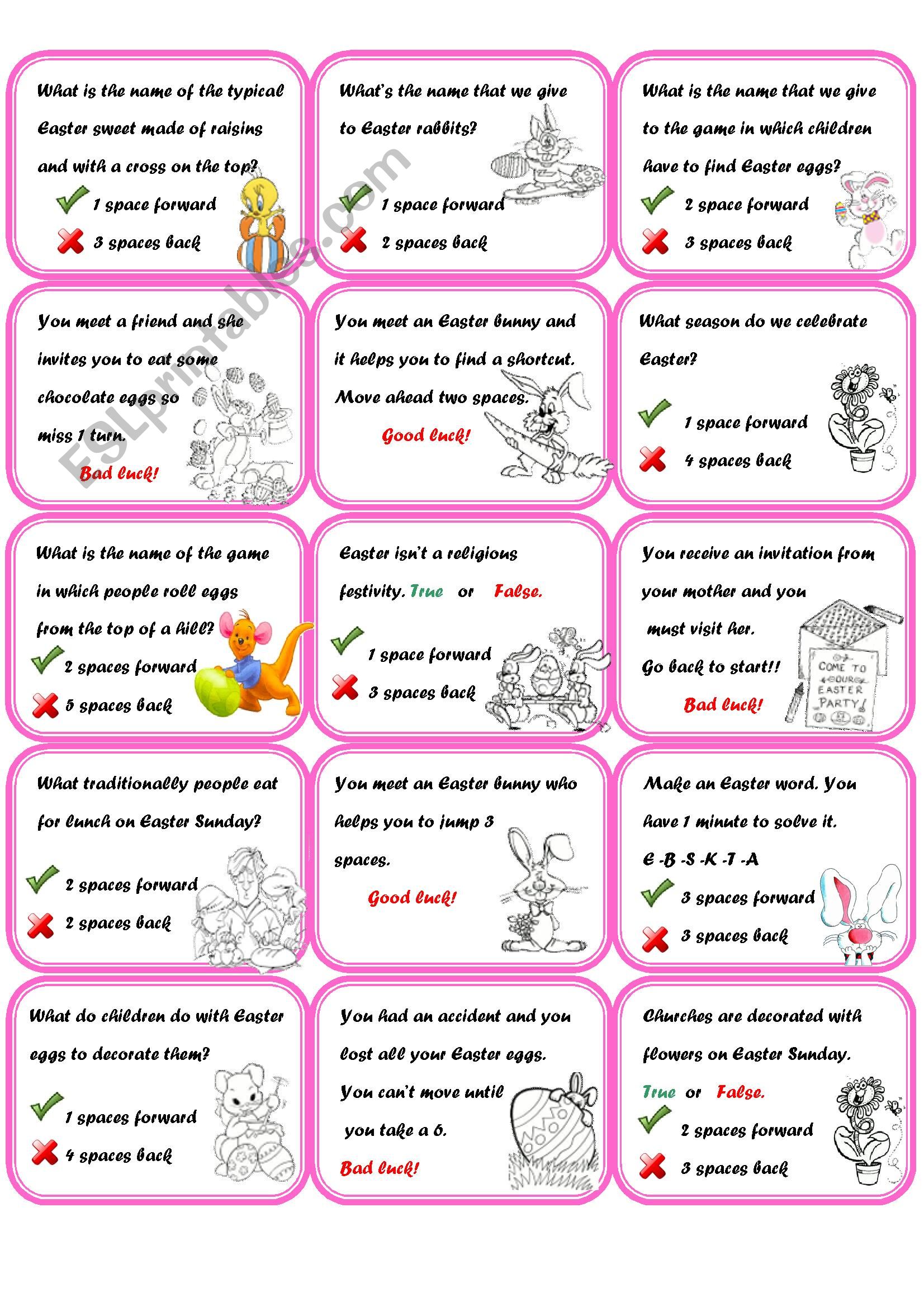 Easter boardgame Cards 2/2 worksheet