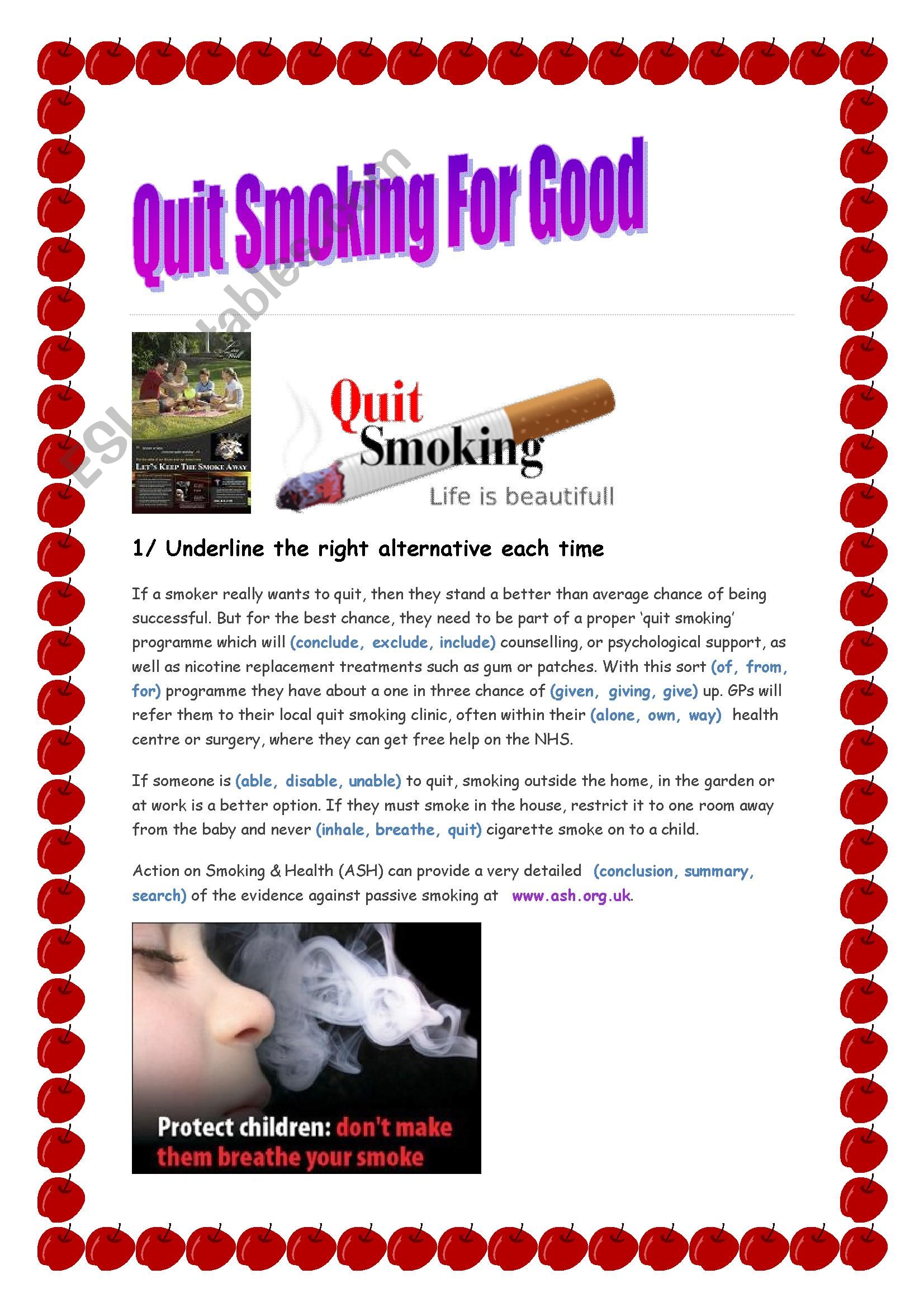 Quit Smoking For Good worksheet