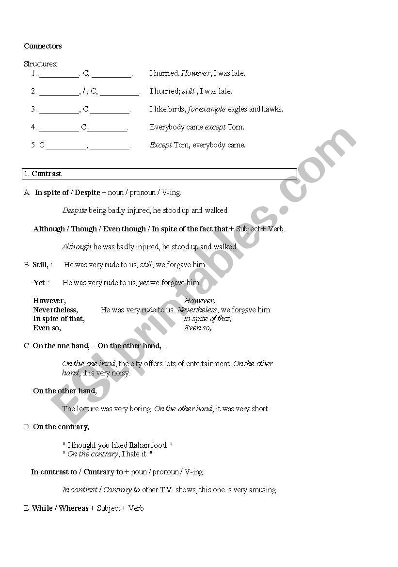 Connectors worksheet