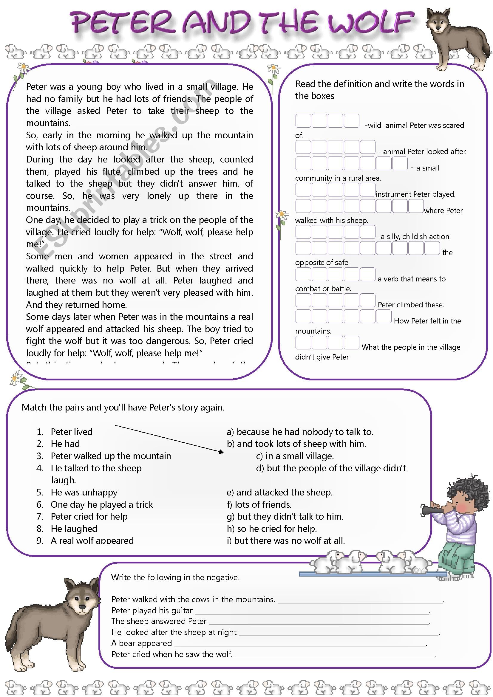 Peter and The Wolf - ESL worksheet by mandysantos With Peter And The Wolf Worksheet