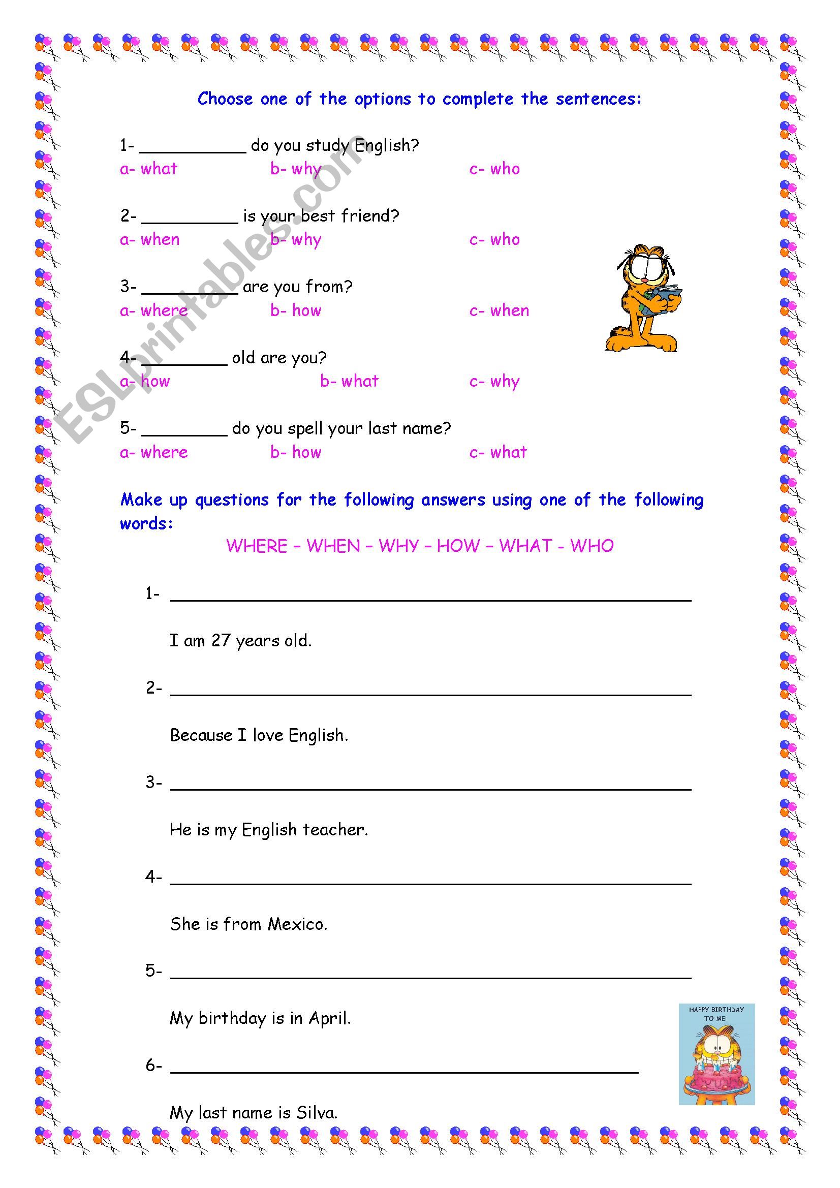 Wh words worksheet