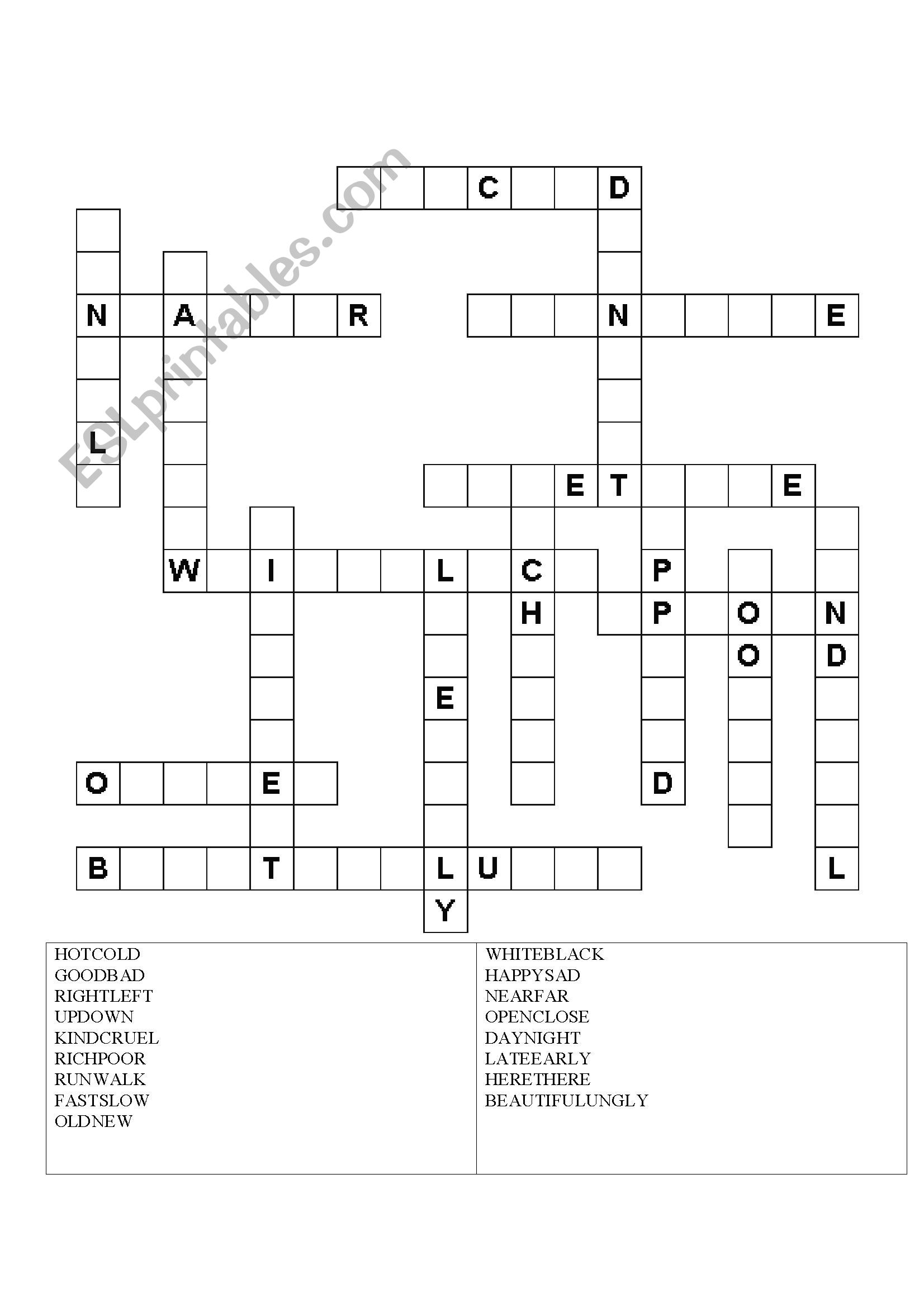 opposite crossword worksheet
