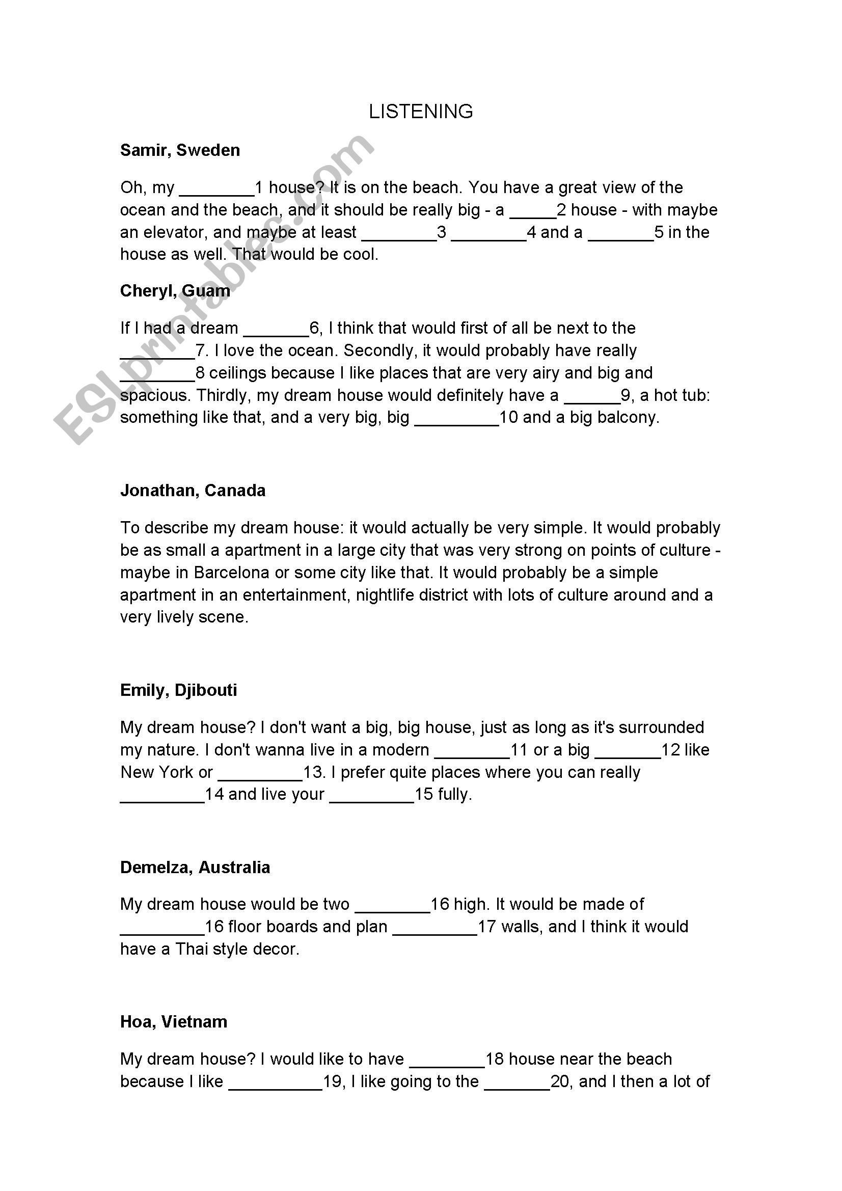 LISTENING worksheet