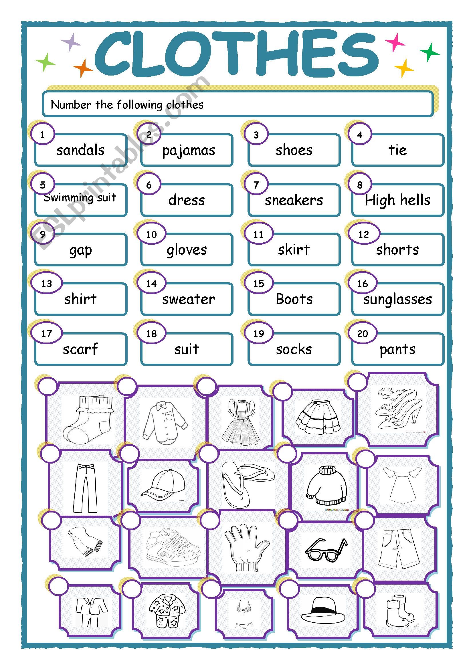 clothes worksheet