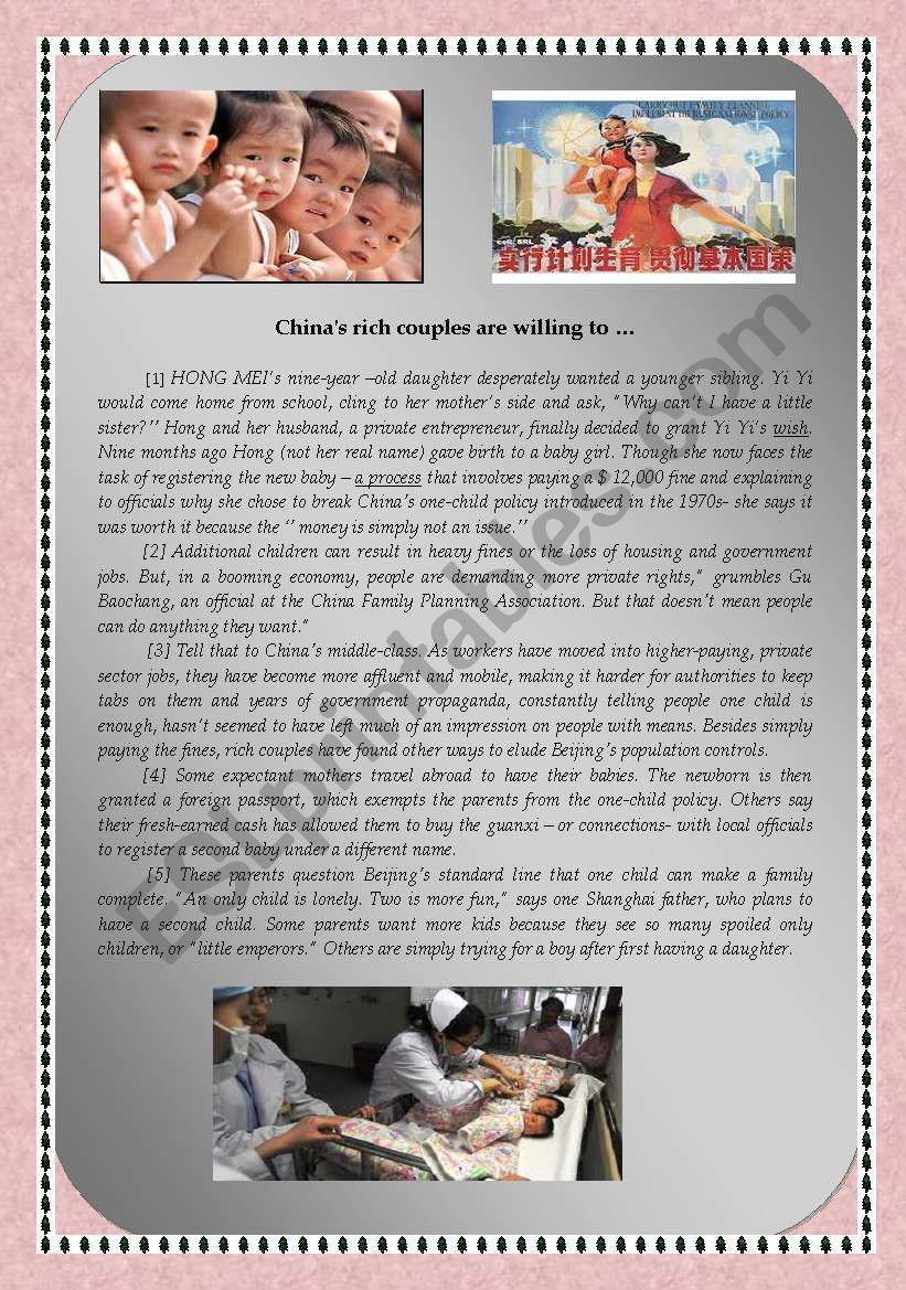 ChinaÂ´s One-child Policy worksheet