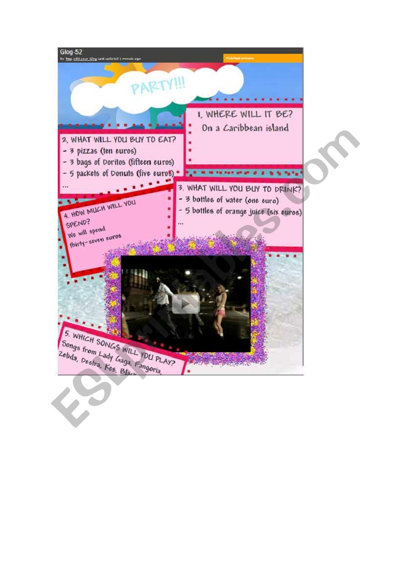 HOW TO ORGANISE A PARTY worksheet
