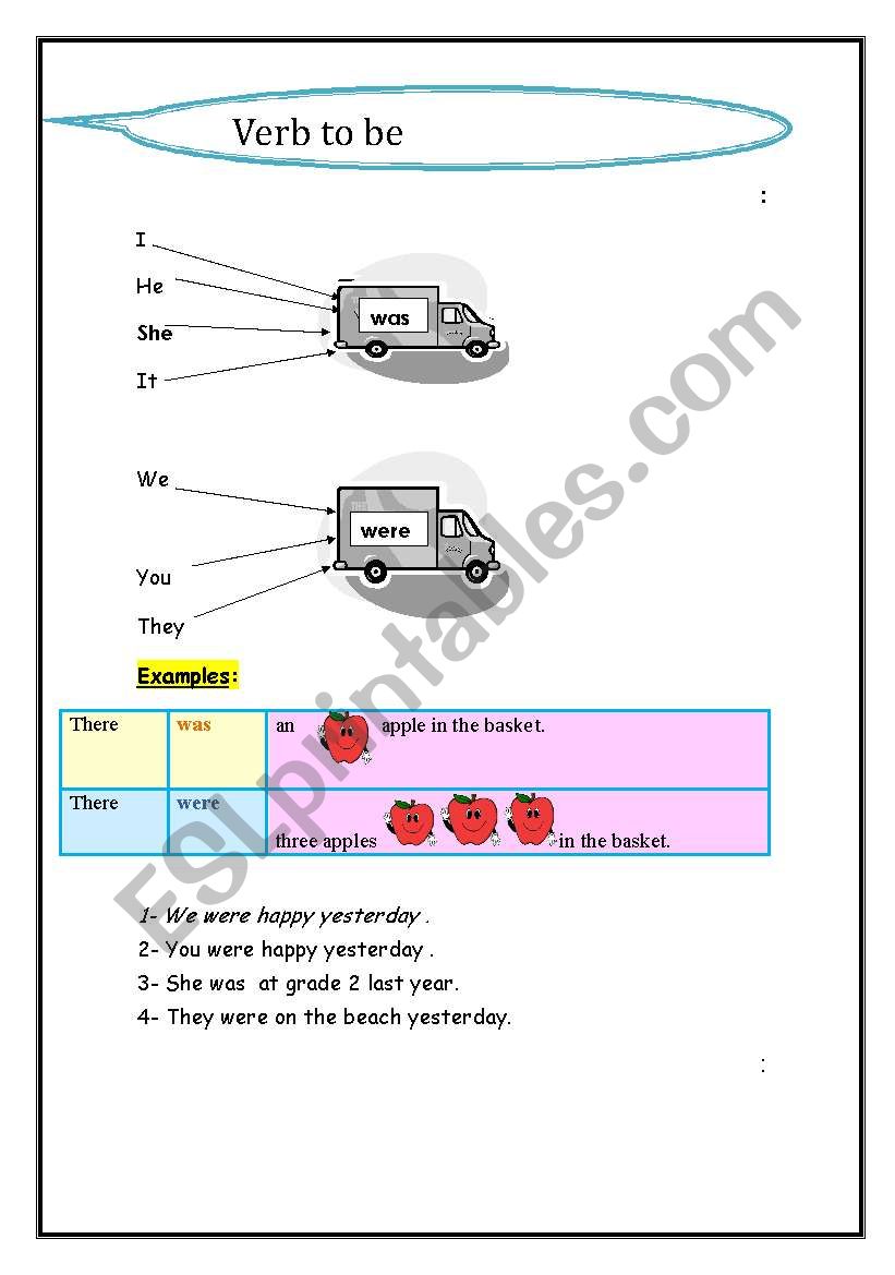 verb to be in the past worksheet