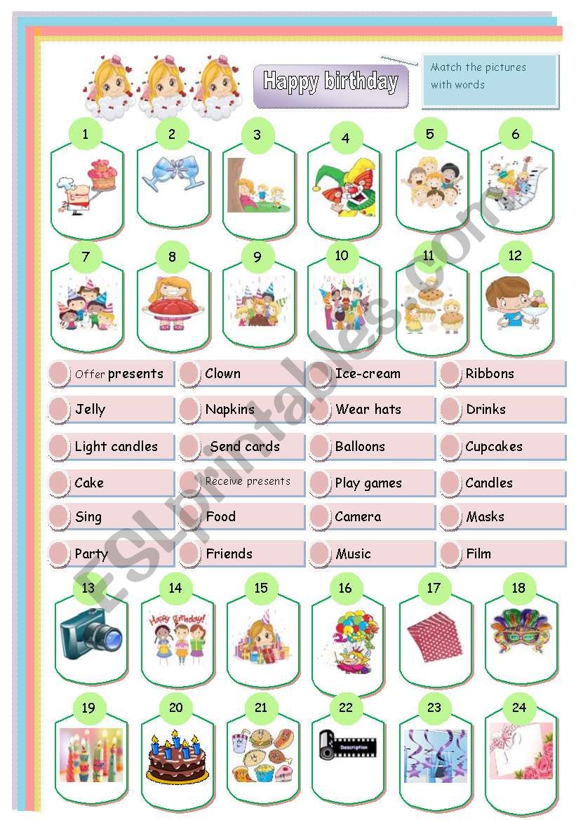 birthday matching  worksheet