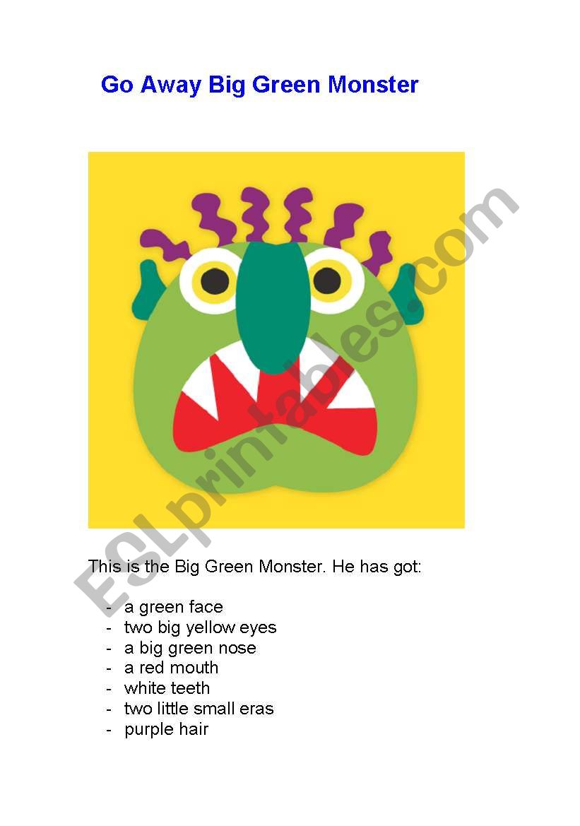 English Worksheets Go Away Big Green Monster