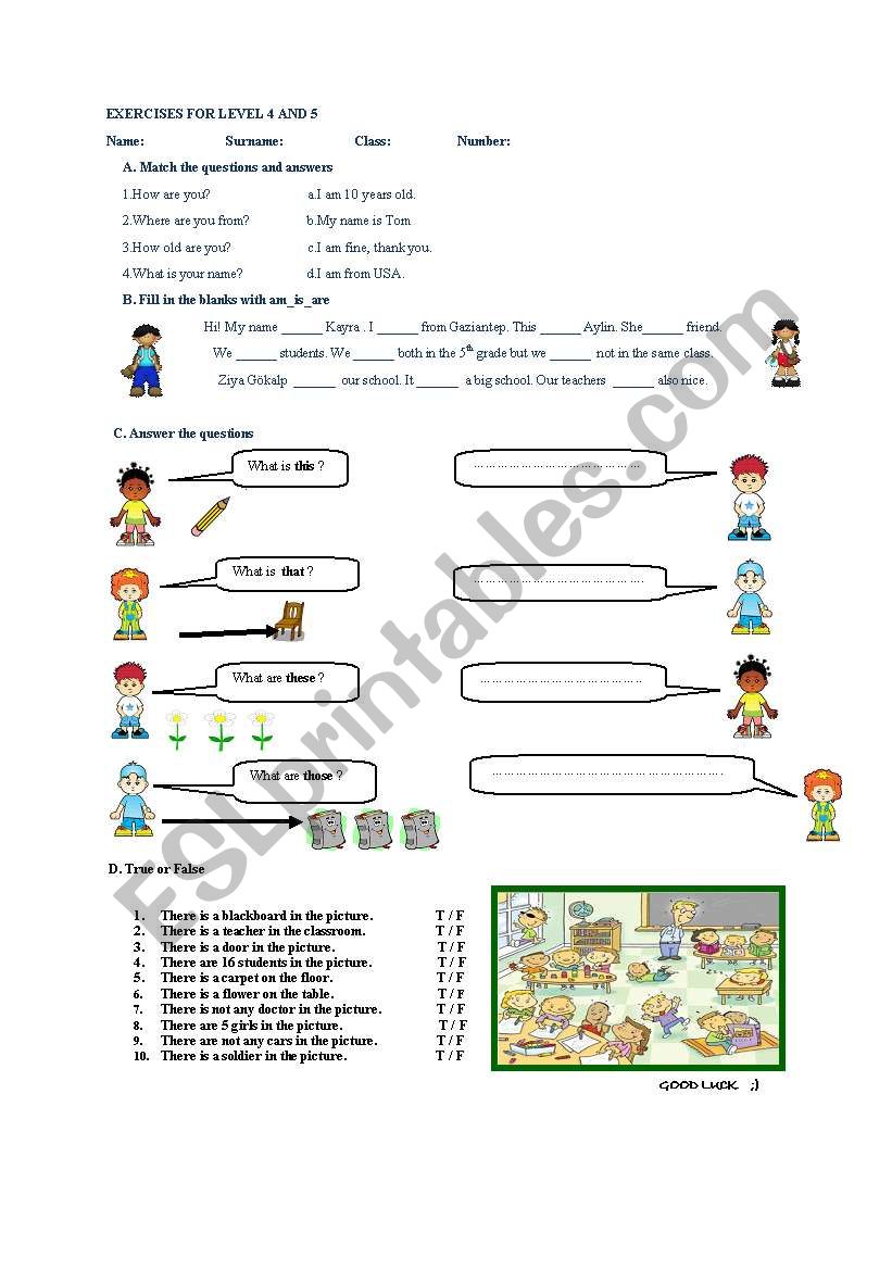 EXERCISES FOR LEVEL 4 AND 5 worksheet