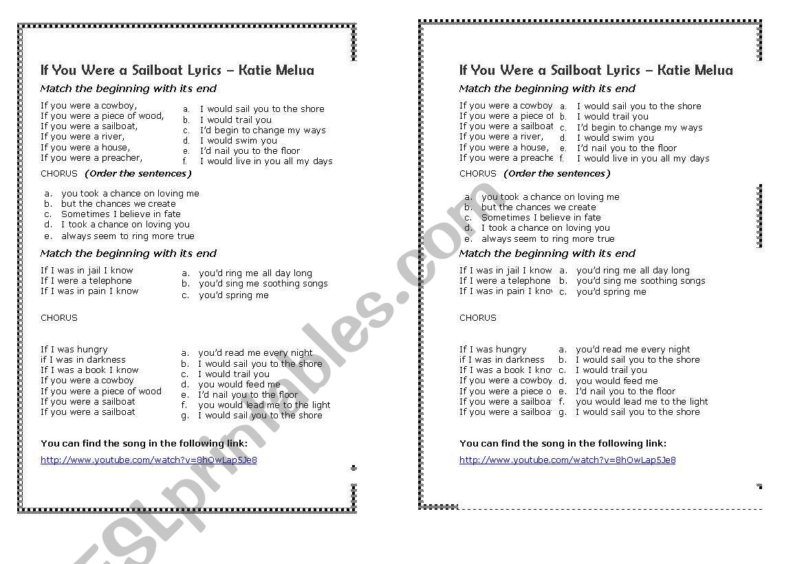 If you were a sailboat, Katie Melua. WORK THE SECOND CONDITIONAL