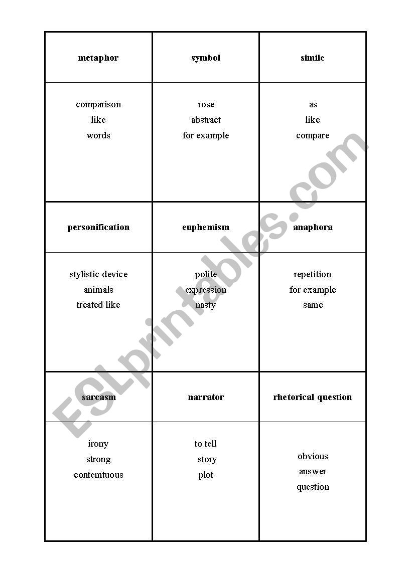 Tabu worksheet