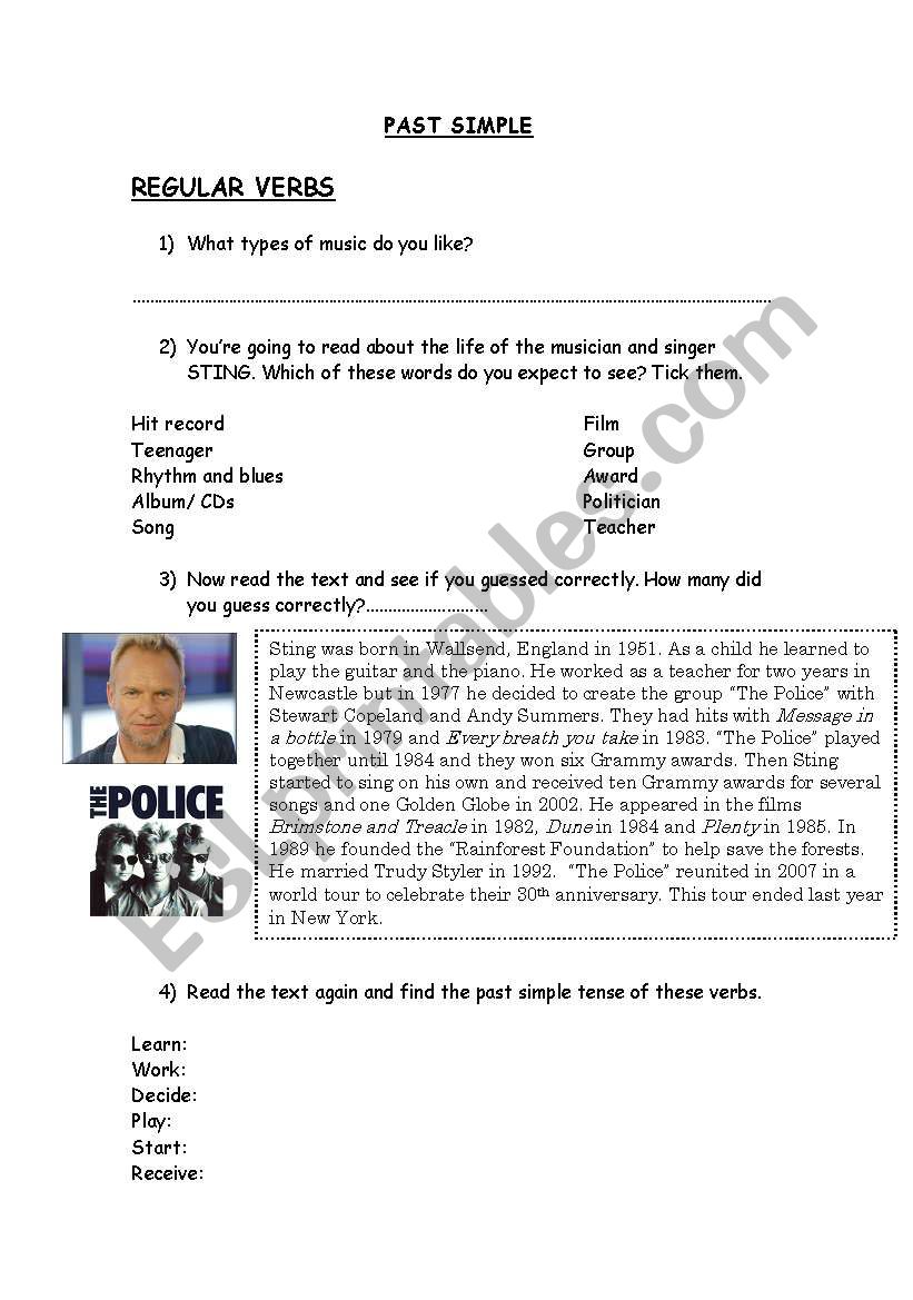SIMPLE PAST, REGULAR VERBS worksheet