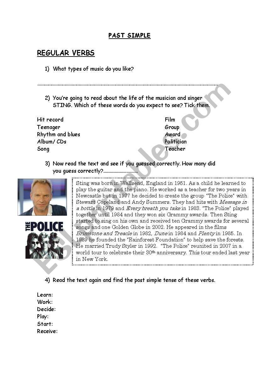 SIMPLE PAST, REGULAR VERBS worksheet