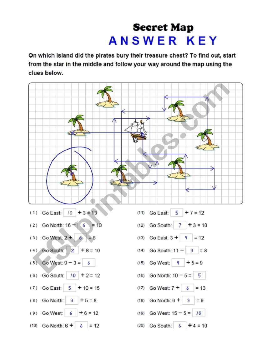 Secret map - Answer Key worksheet