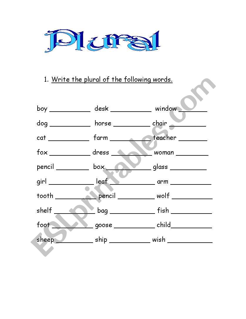 Plurals worksheet