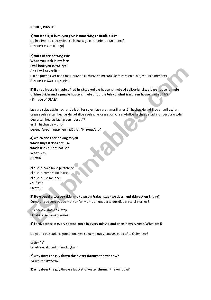 Riddles and puzzles worksheet