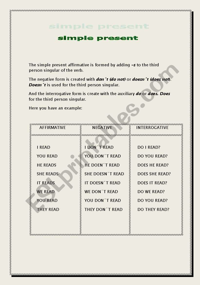 simple present worksheet