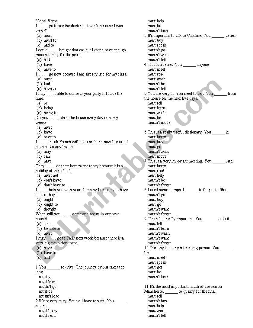 MODAL VERBS worksheet