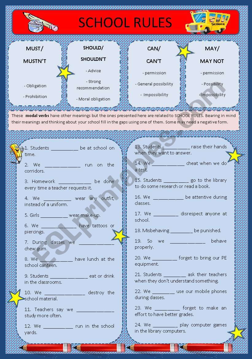 Modal Verbs - School Rules worksheet