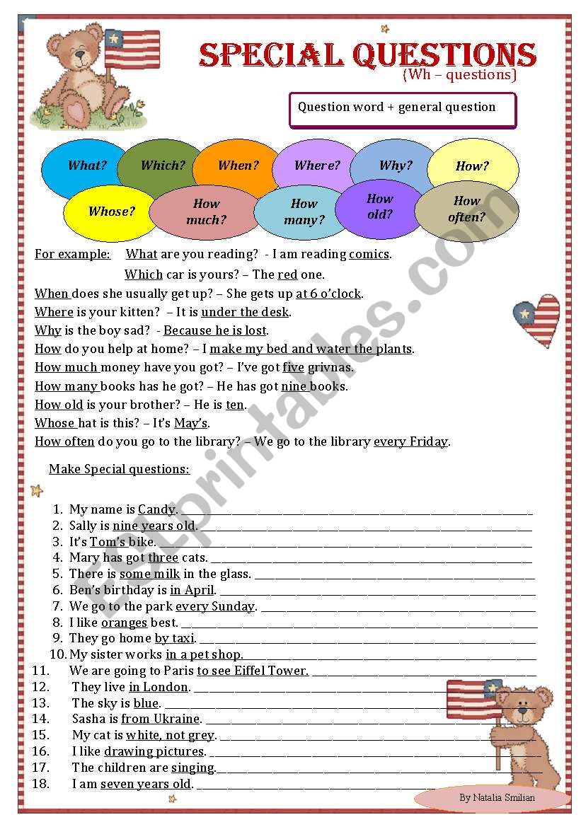 Special / Wh - questions worksheet