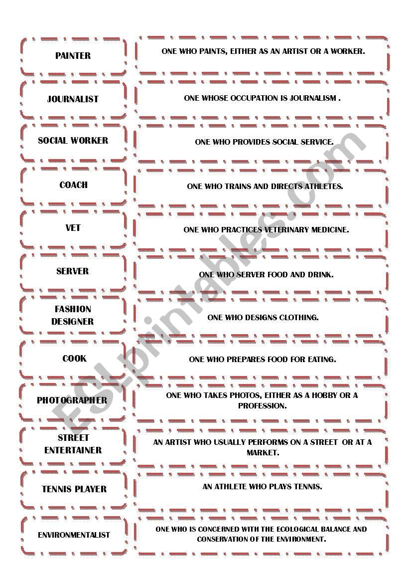 PROFESSIONS AND PROFESSIONALS worksheet