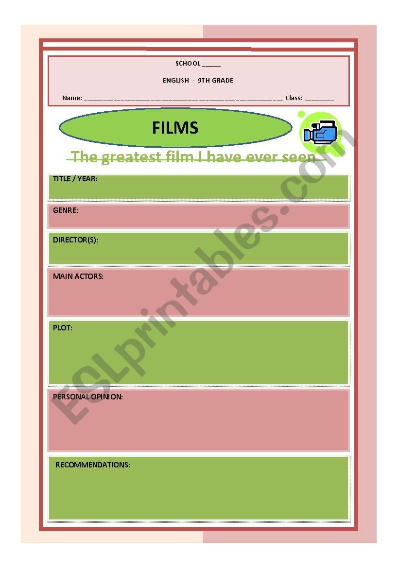 Writing about films worksheet