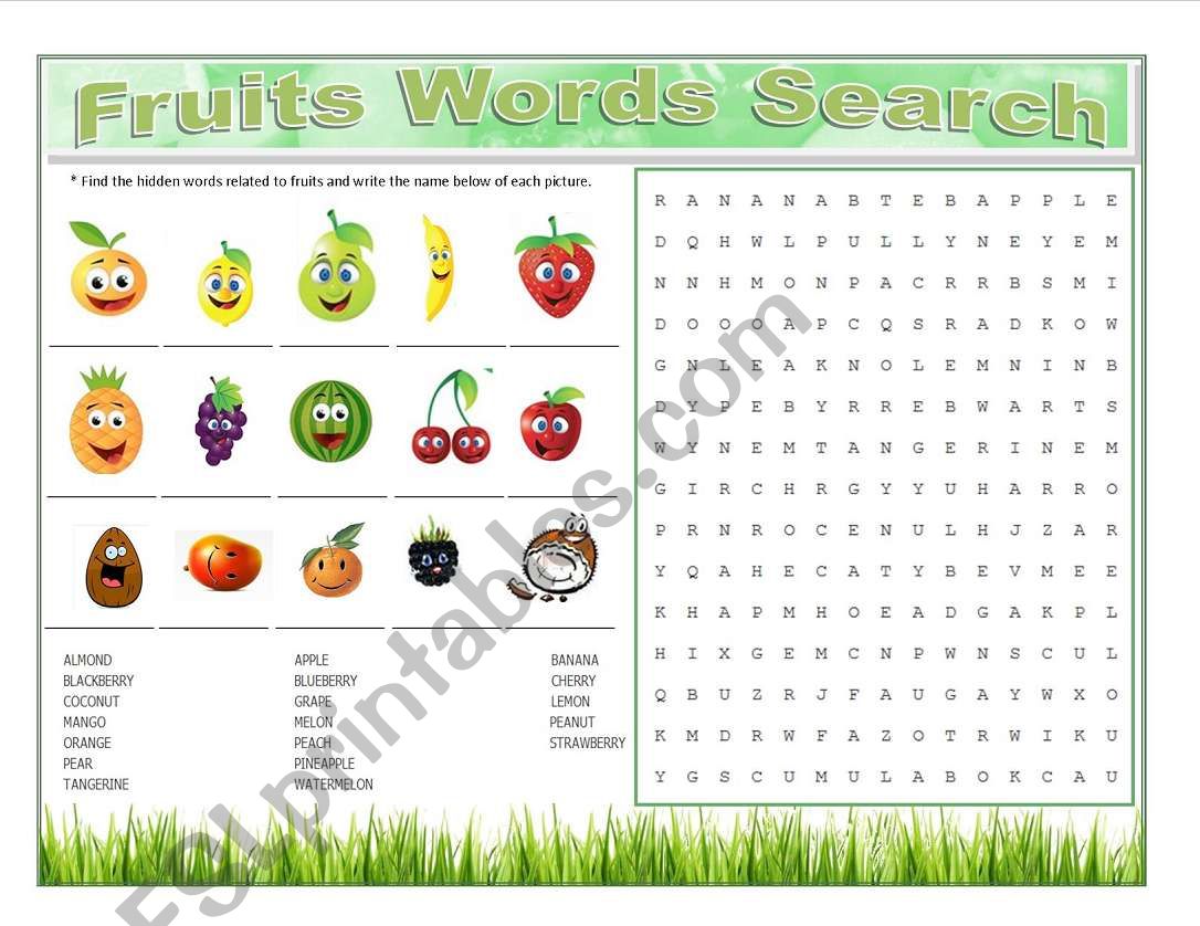 Fruits Words Search worksheet