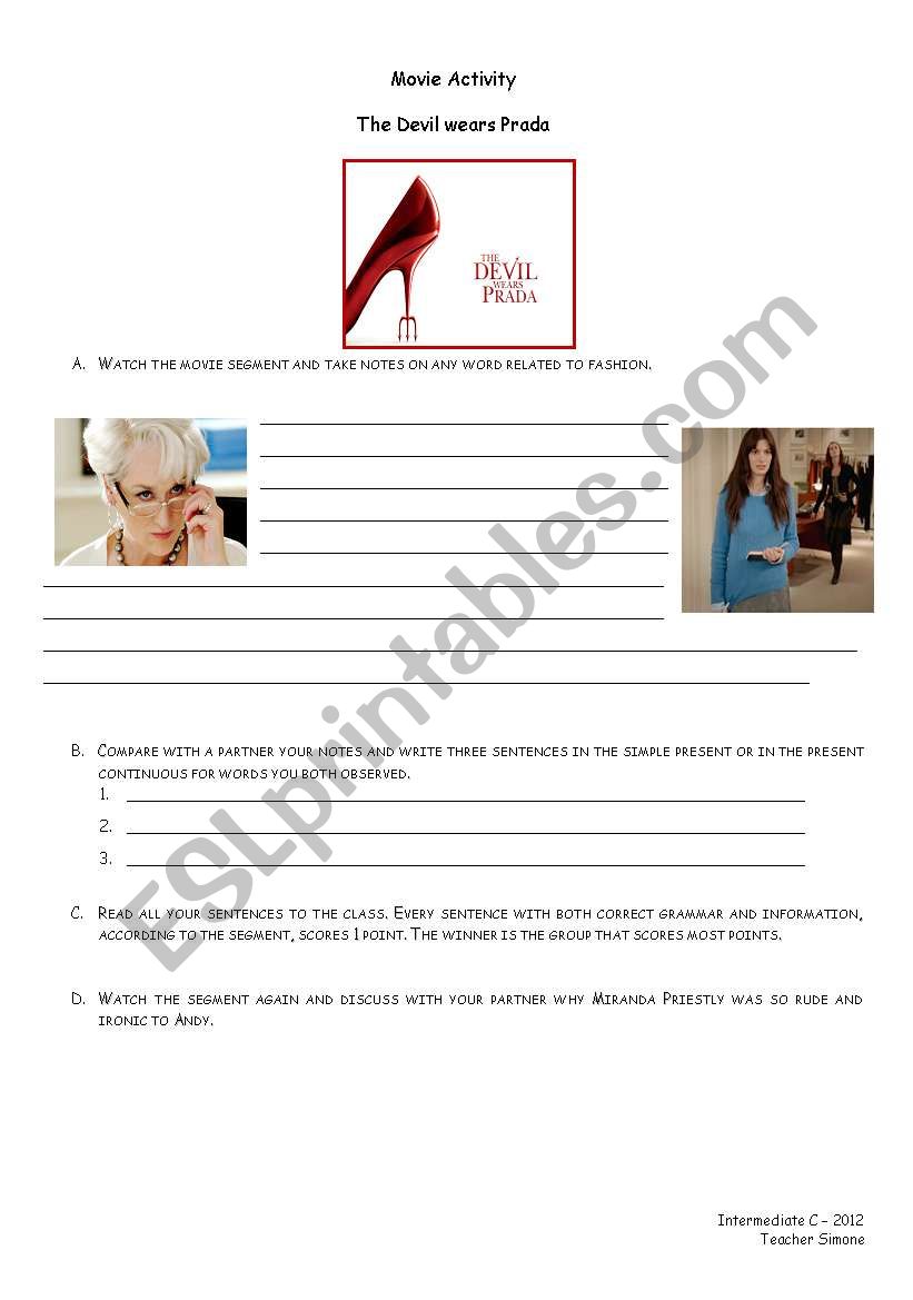 The Devil wears Prada worksheet