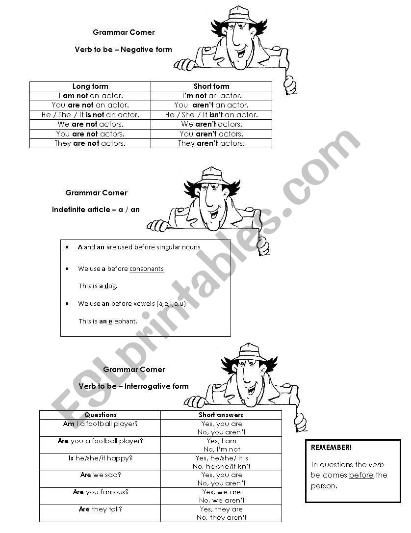 Grammar corners worksheet