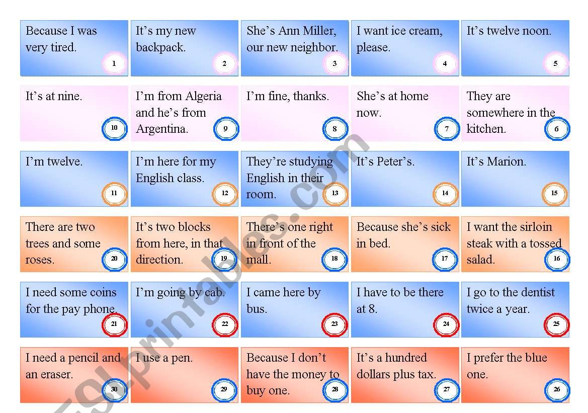 Board Game - Practicing Wh- questions