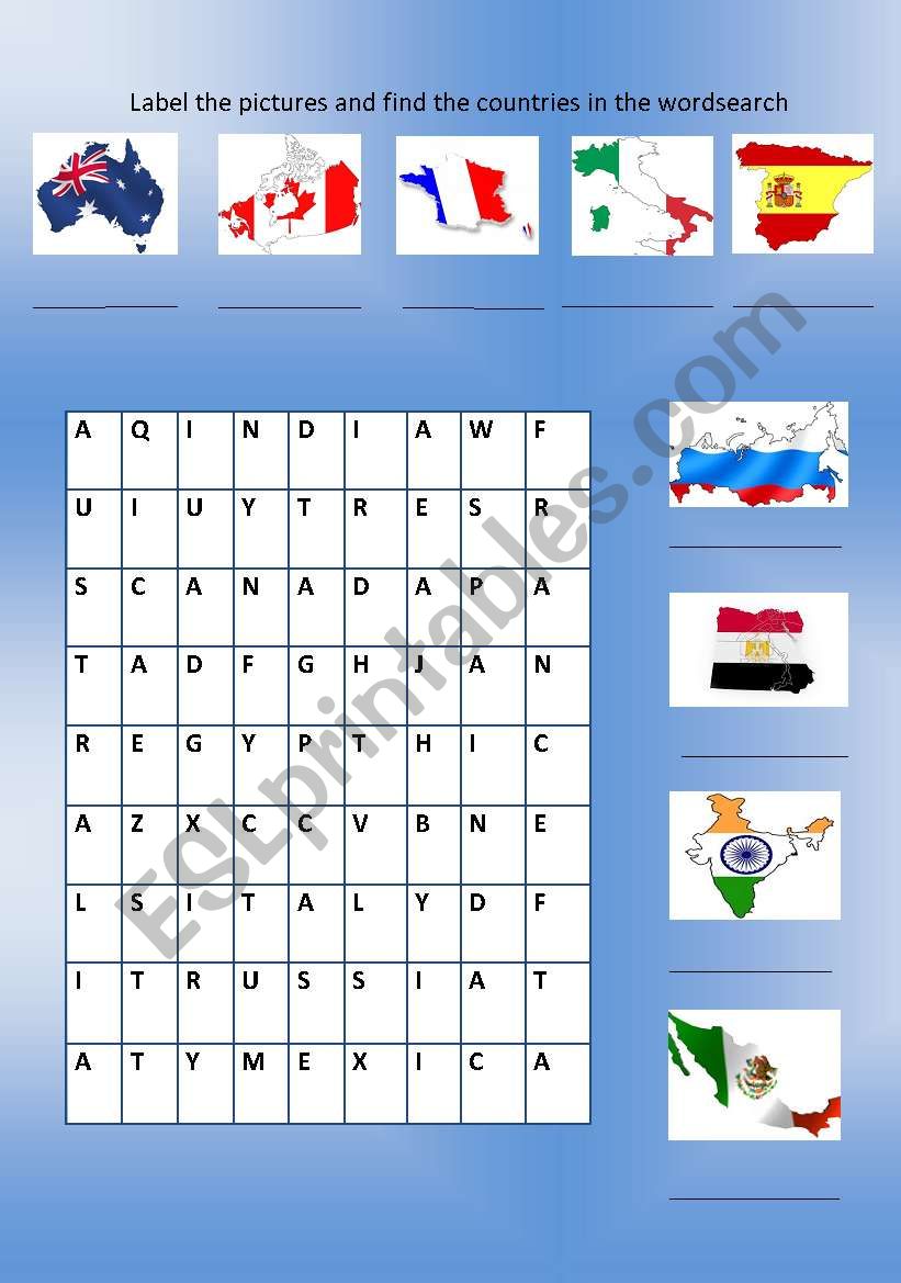 Countries worksheet