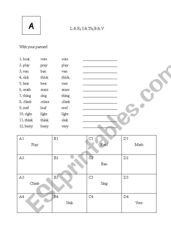 Minimal Pairs pronunciation practice