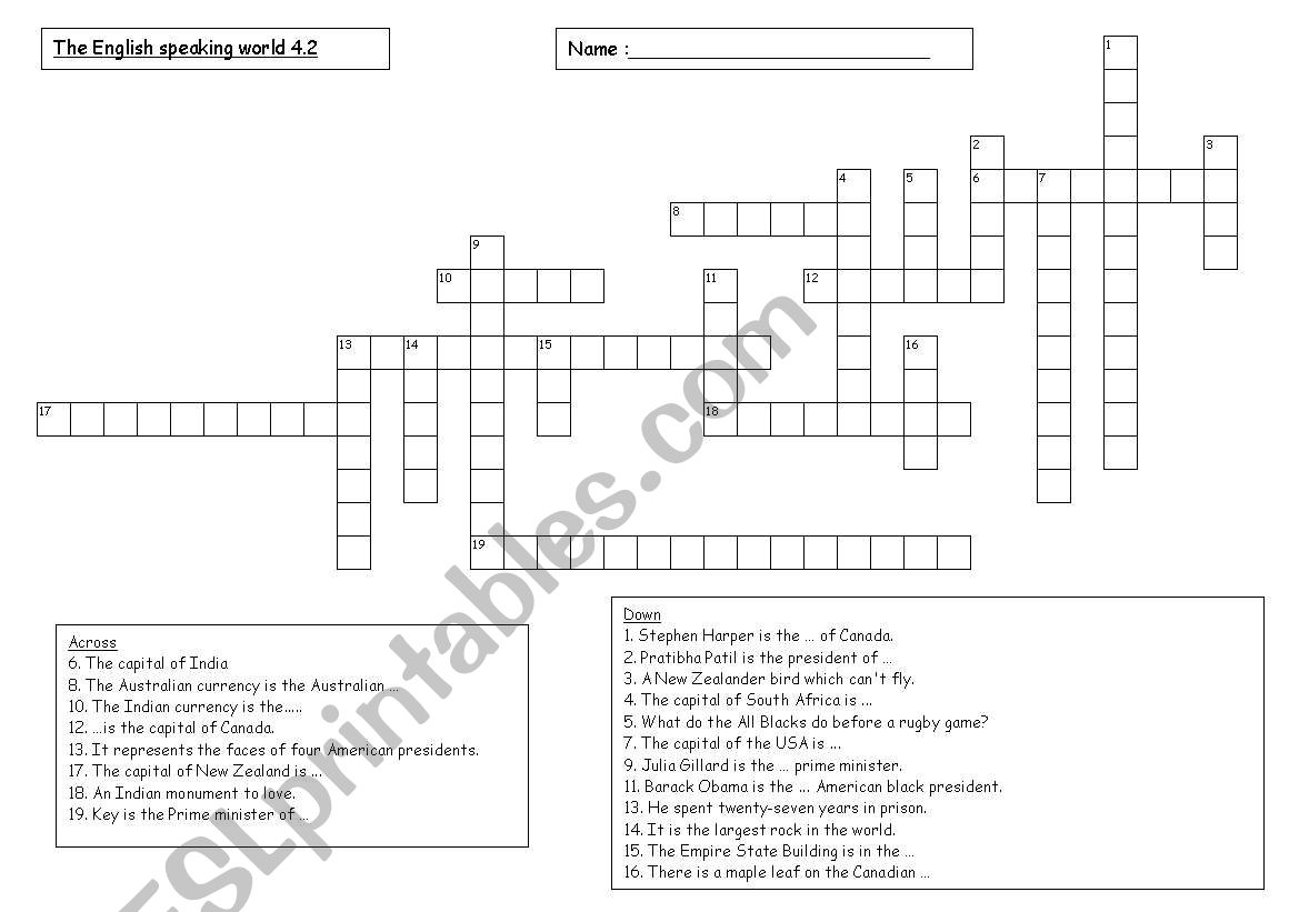 The english speaking world crossword