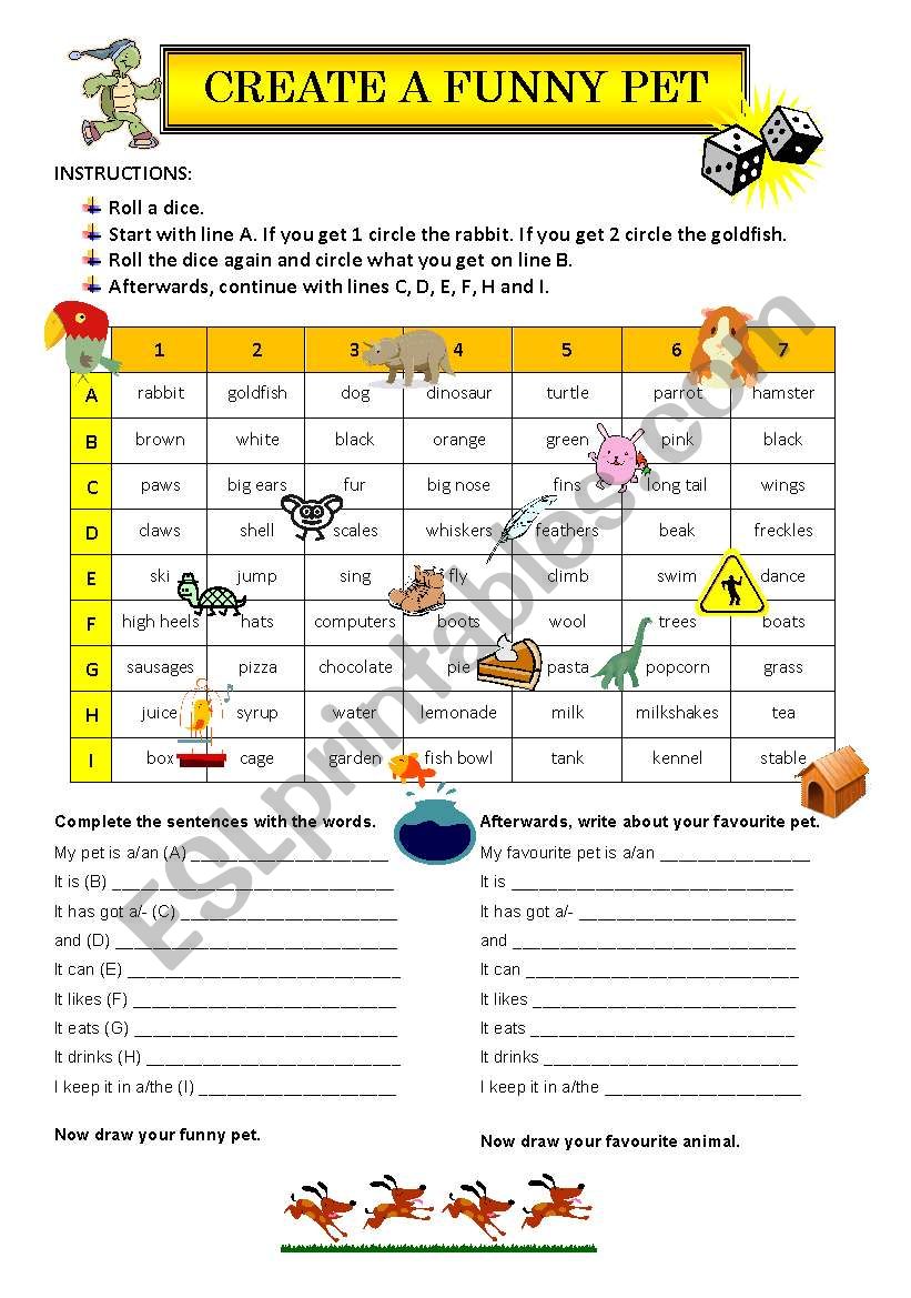 Create a funny pet! GAME worksheet
