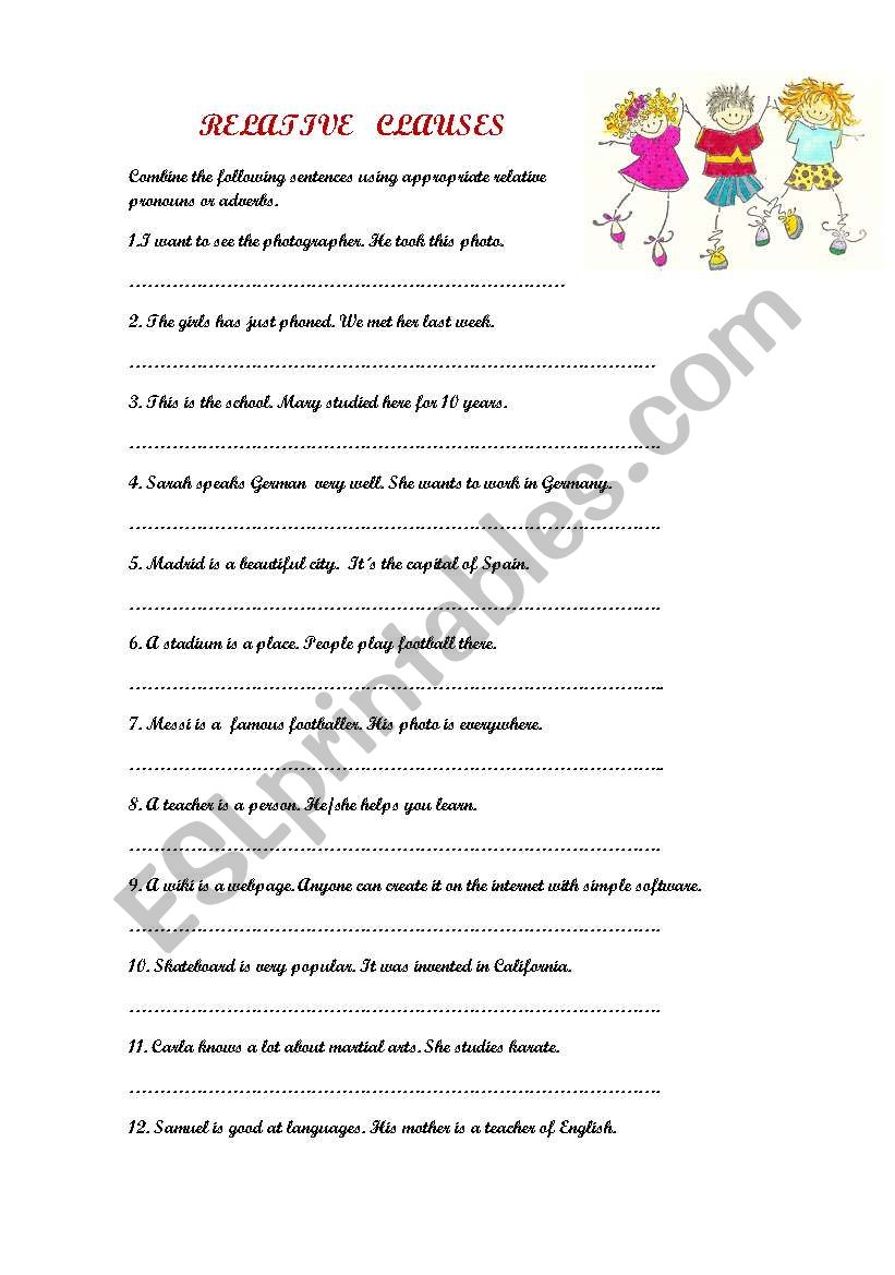 RELATIVE CLAUSES worksheet