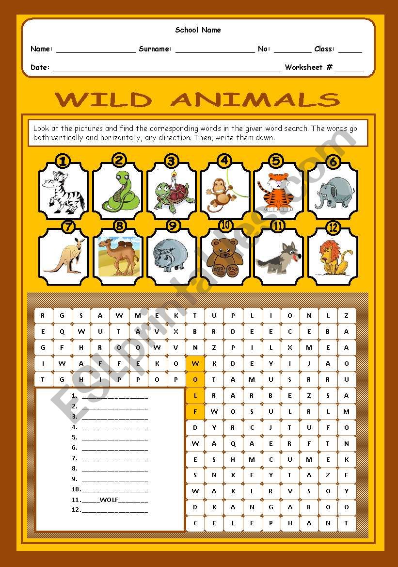 Wild Animals worksheet