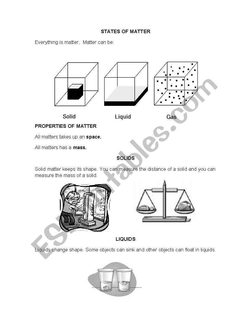 States of matter worksheet