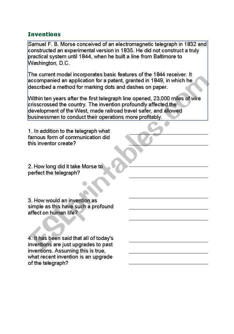 inventions worksheet