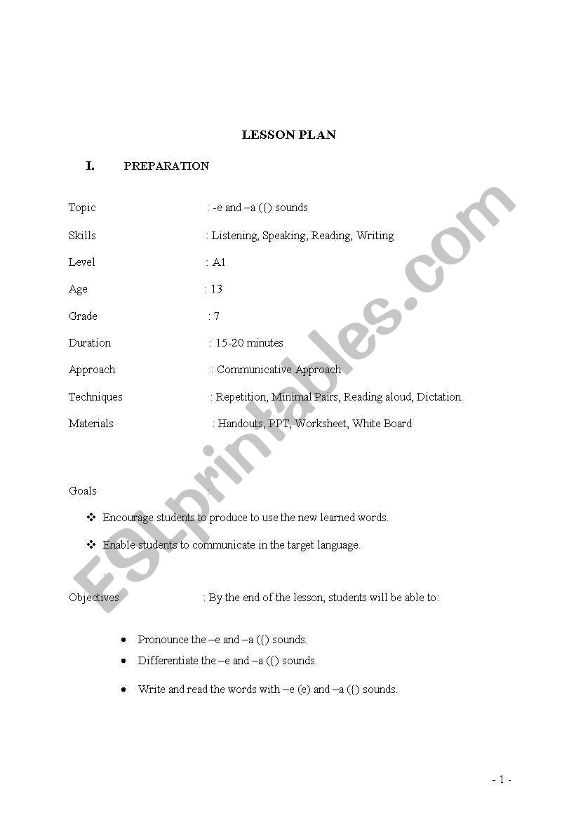 pronunciation of -a and e sounds