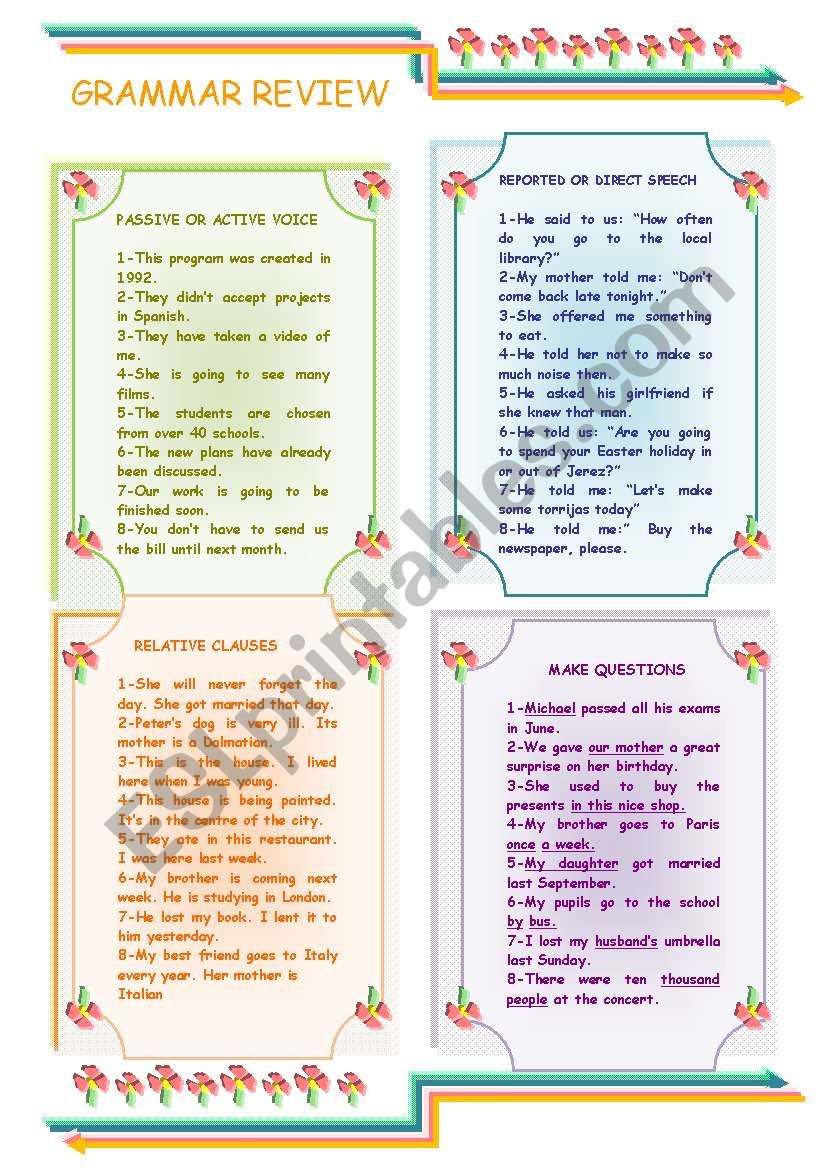 GRAMMAR REVIEW worksheet