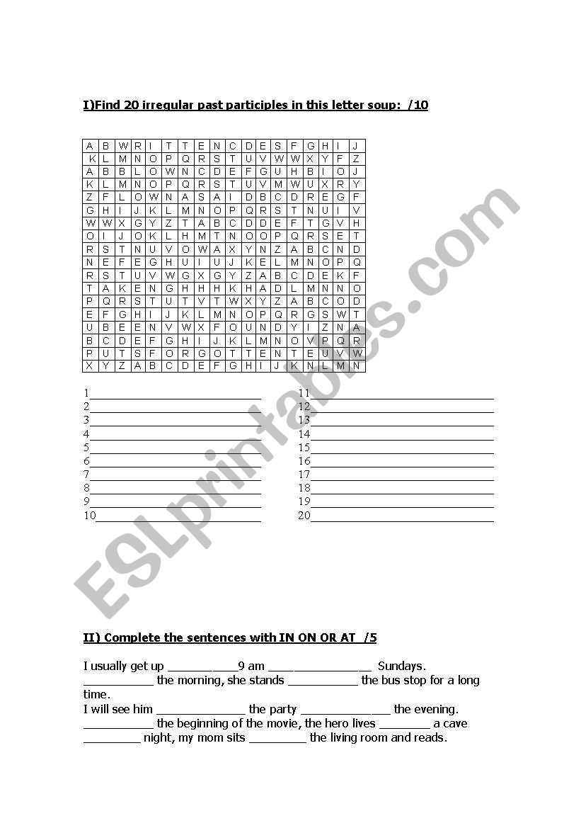 grammar test 1 worksheet