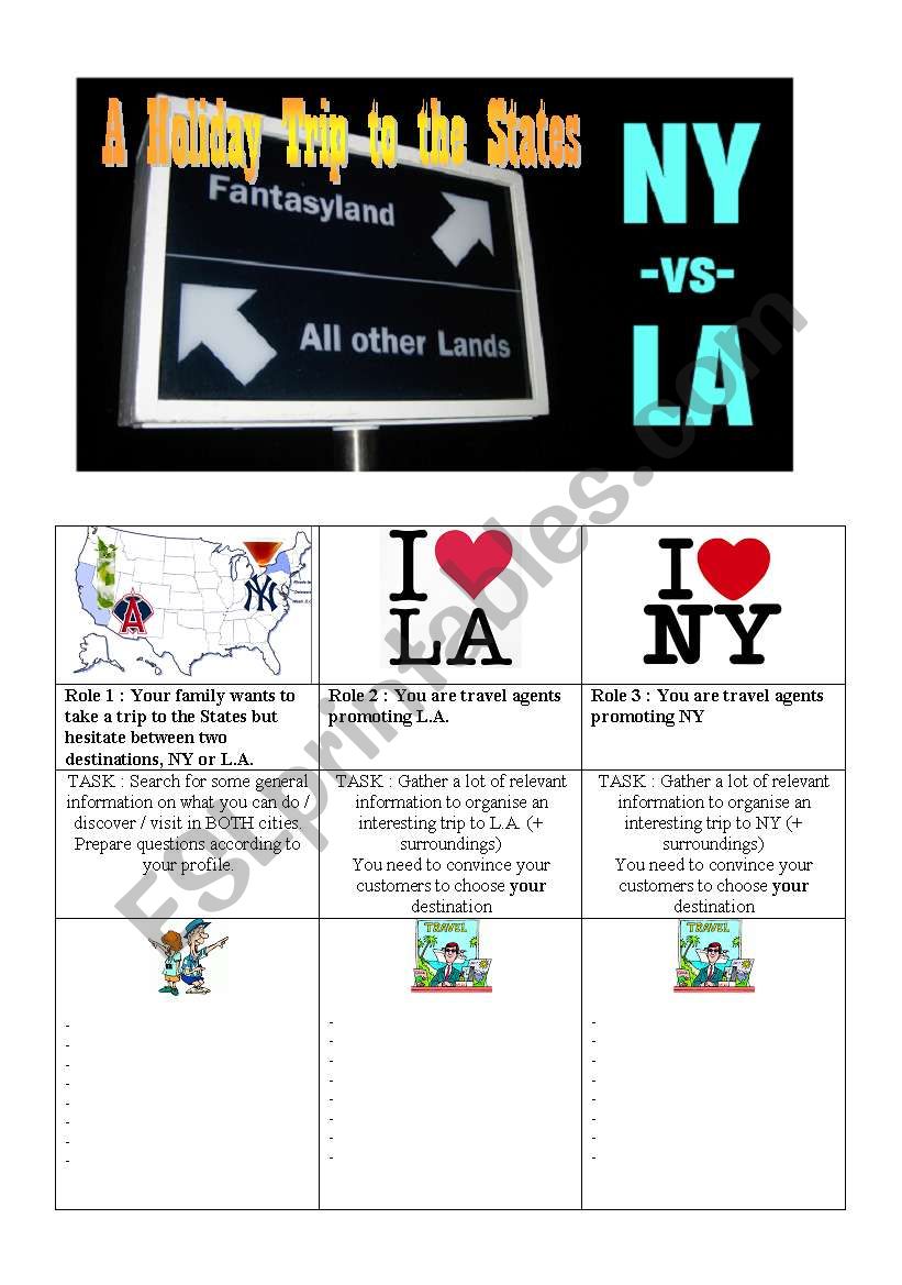 New York vs. Los Angeles worksheet