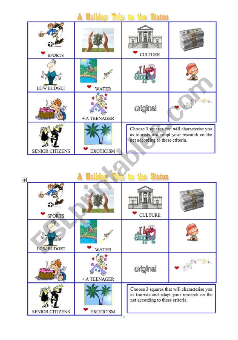 New york vs. Los Angeles - tourist worksheet