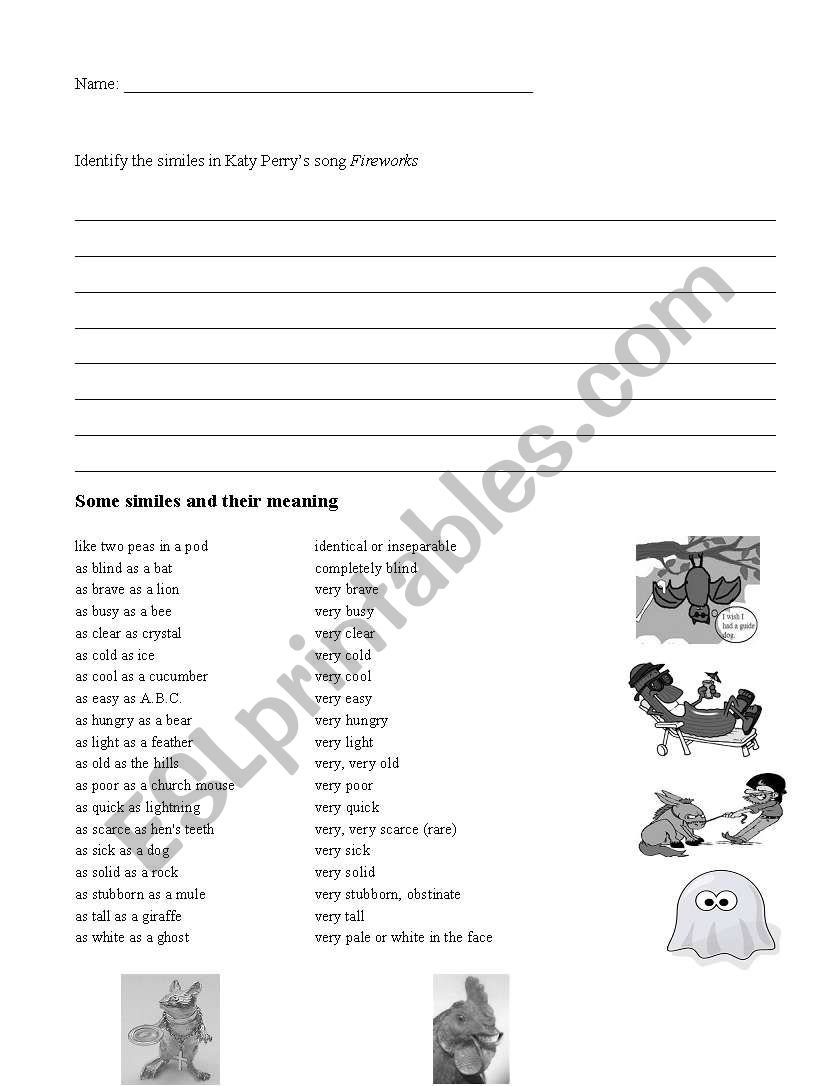 Similes and Expressions worksheet