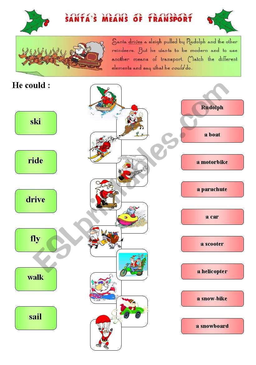 Santas means of transport worksheet