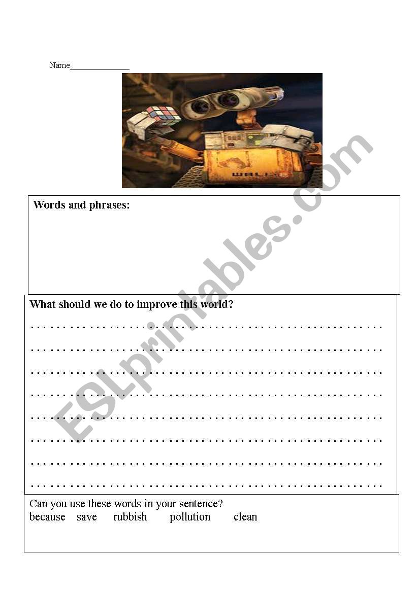 Wall-E Movie Worksheet - Writing